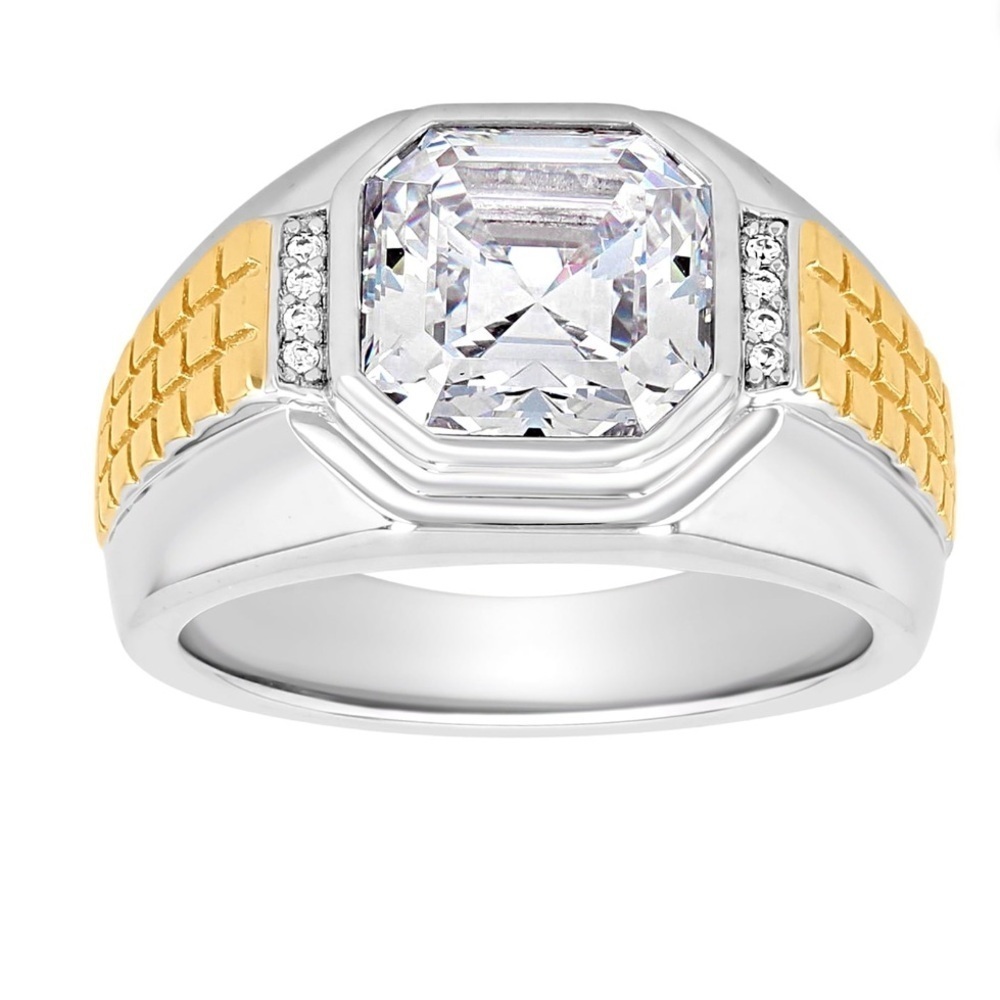 Brilliance Men’s Two Tone Sterling Silver 14K Gold Plating Cubic Zirconia Ring